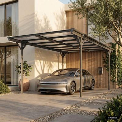 Carport aluminium. polycarbonate et acier inoxydable 15m² anthracite - 1 voiture max. - Le Born