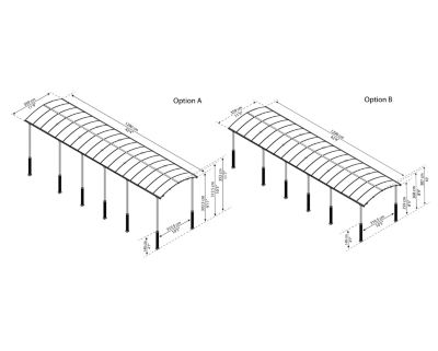 Carport Arcadia Alpine 127 gris anthracite toit arrondi 12,9 x 3,59 m