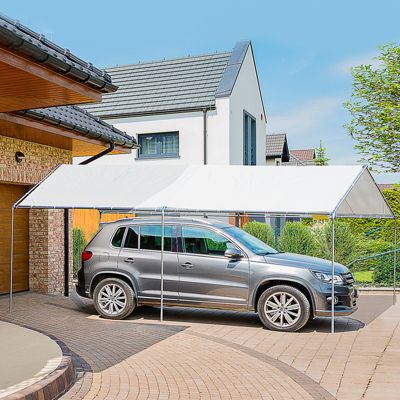 Carport auvent pour voiture 5,95L x 2,90l x 2,60H m acier galvanisé robuste PE haute densité blanc