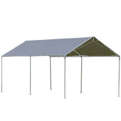 Carport auvent pour voiture 5,95L x 2,90l x 2,60H m acier galvanisé robuste PE haute densité gris