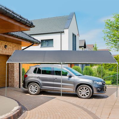 Carport auvent pour voiture 5,95L x 2,90l x 2,60H m acier galvanisé robuste PE haute densité gris