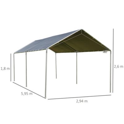 Carport auvent pour voiture 5,95L x 2,90l x 2,60H m acier galvanisé robuste PE haute densité gris