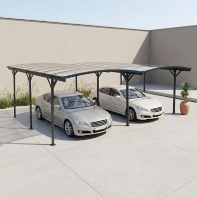 Carport avec extension 30m² aluminium anthracite et polycarbonate - Le Mans 5x6m - abri de voiture 505 x 600 x 239 cm