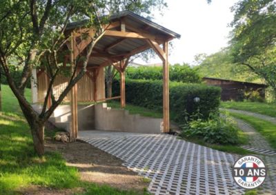 Carport bois 2 pentes en bois douglas 21 m², 6 poteaux. Abri camping car et bateau extérieur. garantie 10 ans