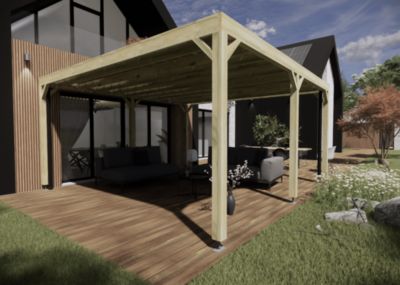 Carport bois - 5m x 5m - indépendante - sens profondeur - livraison comprise
