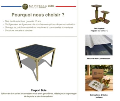 Carport bois - 5m x 5m - indépendante - sens profondeur - livraison comprise