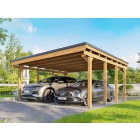 Carport Bois CASTELLANE - 2 Voitures - Traitement Autoclave - Ancrage de Fixation en H - Bois de Haute Qualitée - Poteaux 12x12 cm