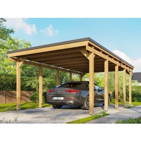 Carport Bois CASTELLANE - 373 x 707 - 1 Voiture - Abri Voiture - Traité Autoclave - Montage Facile - Feutre Bitumeux Inclus