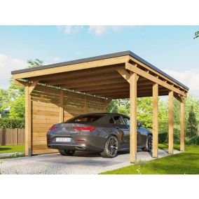 Carport Bois CASTELLANE 373X555 Panneau Latéral Intégré - Toiture en Bois + Feutre Bitumeux - Abri 1 Voiture