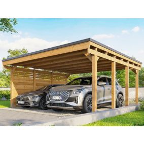 Carport Bois CASTELLANE 558X555 Panneau Latéral Intégré - Toiture en Bois + Feutre Bitumeux - Abri 2Voiture