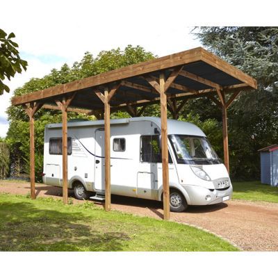 Carport bois Madeira Camping car L. 404 x P. 802 x H. 381 cm