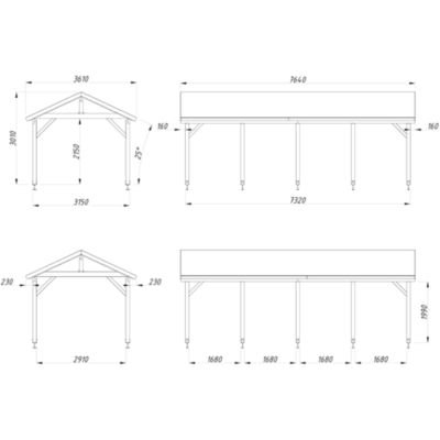 Carport bois Robert toit double pentes 23,1m² Palmako