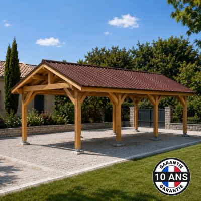 Carport deux pentes, 3 x 9,5 m, bois DOUGLAS Français, 29 m². Garantie ...