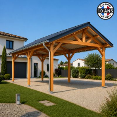 Carport deux pentes, 350cm x 450cm, bois DOUGLAS Français (Charpente en ...