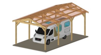 Carport deux pentes 350cmx800cm Bois DOUGLAS Français label PEFC (Charpente - Auvent - Abri Camping-car) surface 28 m²
