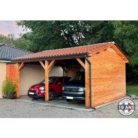 Carport deux Pentes 400cmx500cm, Bois DOUGLAS Français label PEFC (Charpente - Auvent - Abri voiture), surface 20 m².