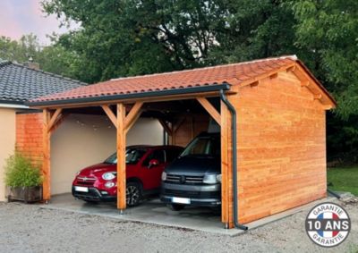 Carport  deux pentes 400cmx550cm, Bois DOUGLAS français  (Charpente en bois-auvent-abri voiture),  22 m². Garantie 10 ans