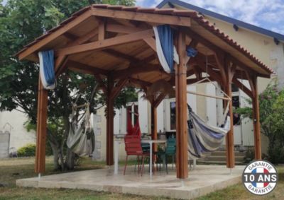Carport  deux pentes 400cmx550cm, Bois DOUGLAS français  (Charpente en bois-auvent-abri voiture),  22 m². Garantie 10 ans