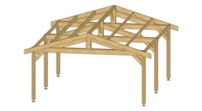 Carport  deux pentes 400cmx550cm, Bois DOUGLAS français  (Charpente en bois-auvent-abri voiture),  22 m². Garantie 10 ans