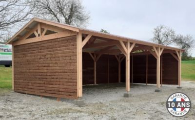 Carport  Deux Pentes, 400cmx950cm, Bois DOUGLAS Français  (Charpente en bois-auvent-abri voiture),  38 m². Garantie 10 ans