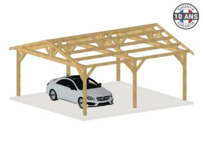 Carport  deux pentes 750cmx500cm, bois DOUGLAS Français  (Charpente en bois-auvent-abri voiture). Garantie 10 ans