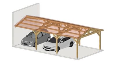 Carport deux Pentes Adossé 750cmx750cm Bois DOUGLAS Français (Charpente - Auvent - Abri voiture)