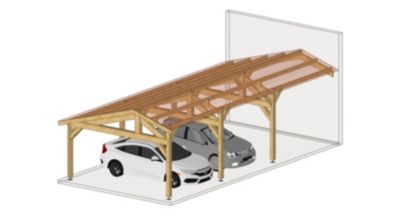 Carport deux pentes faitage décalé 600cmx1150cm Bois DOUGLAS  (Charpente - Auvent - Abri voiture) surface 69 m²