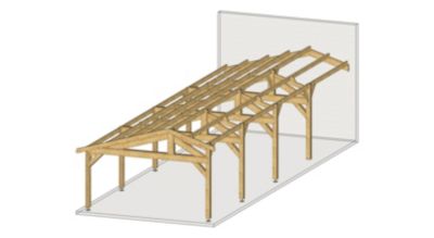 Carport deux pentes faitage décalé 600cmx1150cm Bois DOUGLAS  (Charpente - Auvent - Abri voiture) surface 69 m²