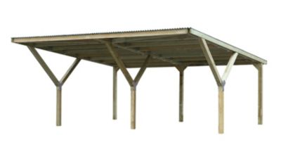 Carport double en bois 5,9x6m avec toit plat Weka 612
