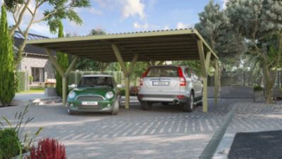 Carport double en bois 5,9x6m avec toit plat Weka 612