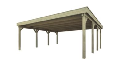 Carport double en bois 6x6,1m avec toit plat Weka 609 T1