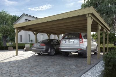 Carport double en bois 6x6,1m avec toit plat Weka 609 T1