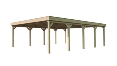 Carport double en bois 6x8,1m avec toit plat Weka 609 T2