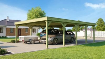 Carport double en bois 6x8,1m avec toit plat Weka 609 T2