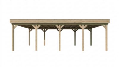 Carport double en bois 6x8,1m avec toit plat Weka 609 T2