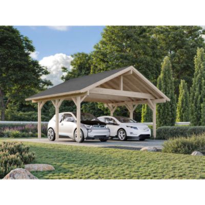 Carport double toit plat en bois Palmako Robert 2 voitures 35,8 m²
