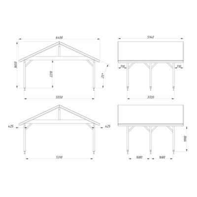 Carport double toit plat en bois Palmako Robert 2 voitures 35,8 m²