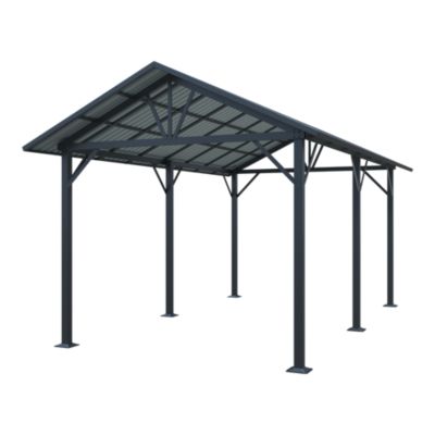 Carport en aluminium et toiture panneaux en acier double pente « Levant » Klikstrom gris anthracite 3.12 x 5.18 m