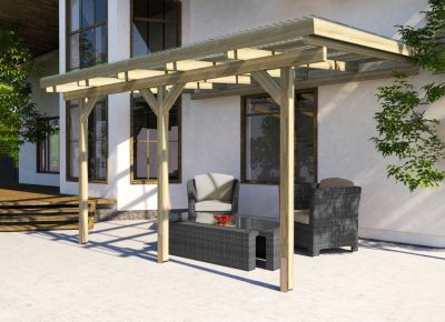Carport en bois adossé 4,2x3m avec toit plat Weka 671 T1