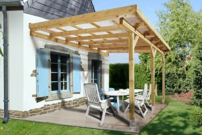 Carport en bois adossé 5,1x3m avec toit plat Weka 671 T2