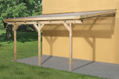 Carport en bois adossé 5,1x3m avec toit plat Weka 671 T2