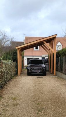 Carport monopente 300cmx600cm bois DOUGLAS Français label PEFC (Charpente - Auvent - Abri voiture) surface 18 m²