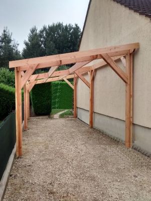 Carport monopente 300cmx600cm bois DOUGLAS Français label PEFC (Charpente - Auvent - Abri voiture) surface 18 m²