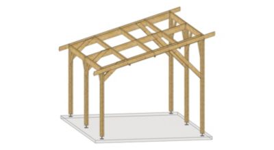 Carport monopente 300cmx600cm bois DOUGLAS Français label PEFC (Charpente - Auvent - Abri voiture) surface 18 m²