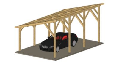 Carport monopente 350cmx1250cm Bois DOUGLAS Français label PEFC (Charpente - Auvent - Abri voiture) surface 44 m²