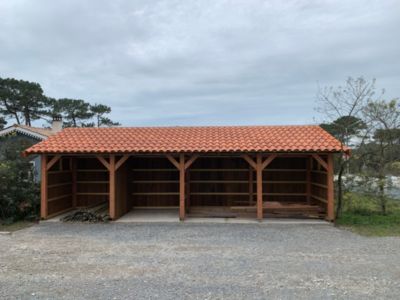 Carport monopente 350cmx1250cm Bois DOUGLAS Français label PEFC (Charpente - Auvent - Abri voiture) surface 44 m²