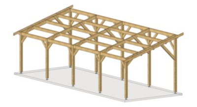 Carport monopente 350cmx1250cm Bois DOUGLAS Français label PEFC (Charpente - Auvent - Abri voiture) surface 44 m²