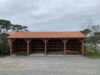 Carport monopente 450cm x 10 poteaux bois DOUGLAS Français label PEFC (Charpente - Auvent - Abri voiture)