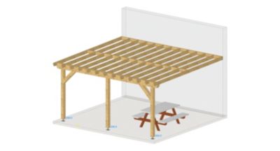 Carport pergola adossée 500cmx450cm Bois DOUGLAS Français label PEFC (Charpente - Auvent - Abri terrasse) surface 2250 m²