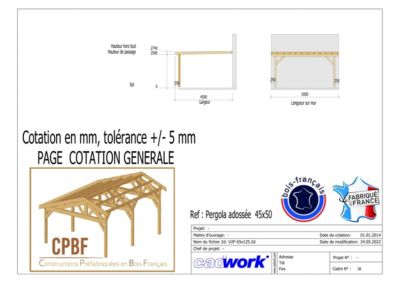 Carport pergola adossée 500cmx450cm Bois DOUGLAS Français label PEFC (Charpente - Auvent - Abri terrasse) surface 2250 m²